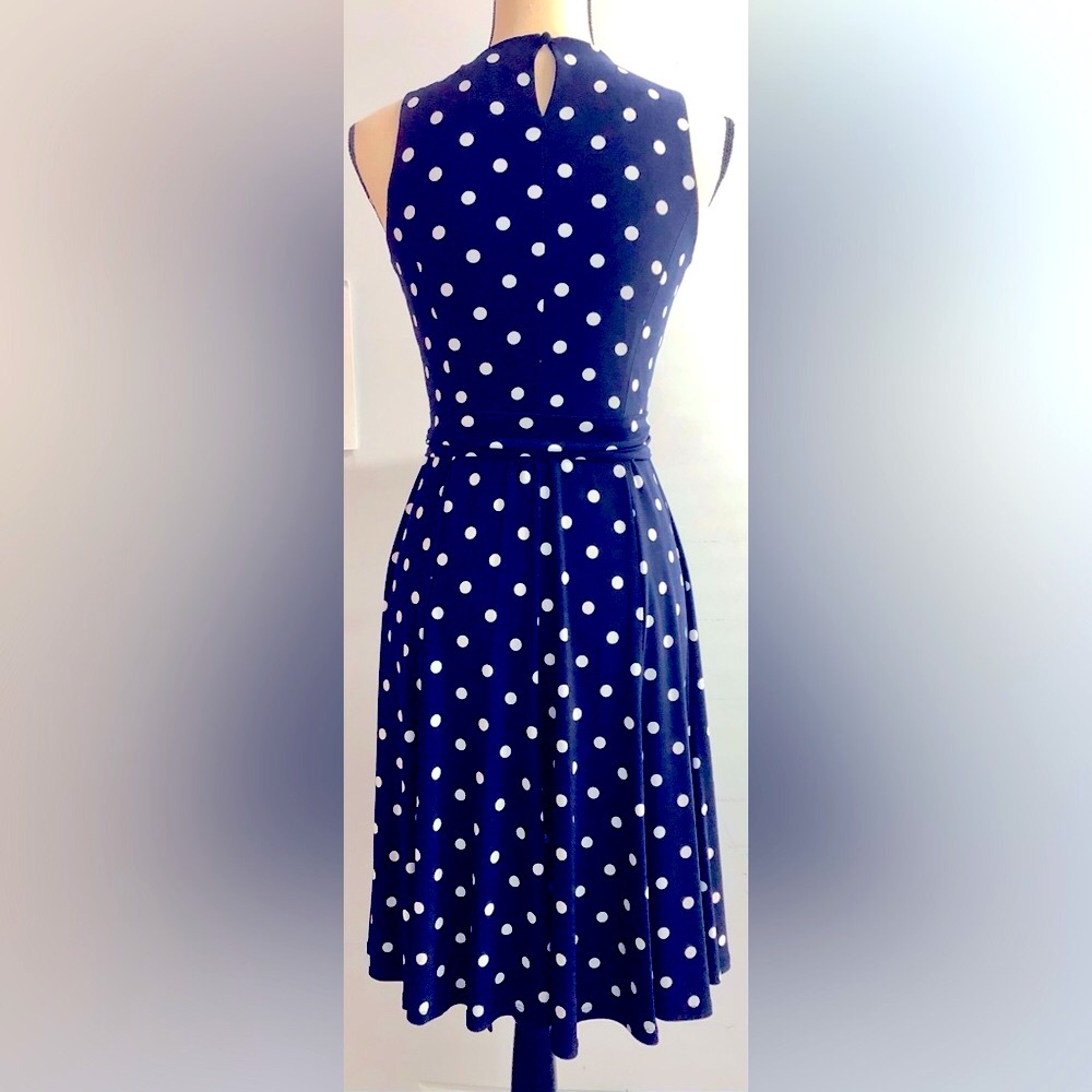 Like New Ralph Lauren Navy & White Polka Dot Sleeveless Crewneck Day Dress - Picture 2 of 11